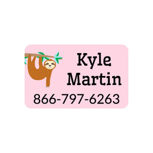 contact information clothing labels for kids sloth pink