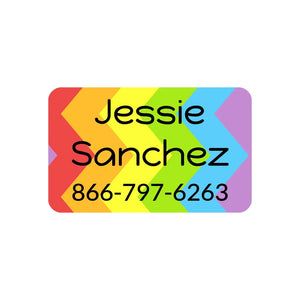 kids' laundry-safe contact clothing labels in zig zag rainbow