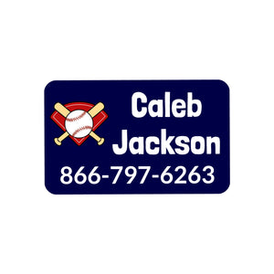 rectangle iron-on clothing labels for kids baseball dark blue