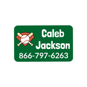 rectangle iron-on clothing labels for kids baseball green