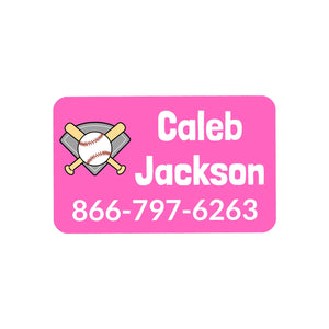 rectangle iron-on clothing labels for kids baseball pink