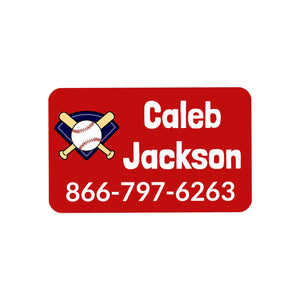 rectangle iron-on clothing labels for kids baseball red