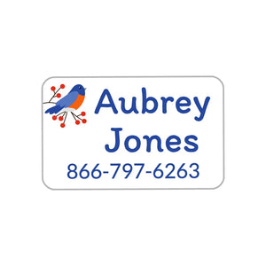 circle iron-on name stickers in bluebird