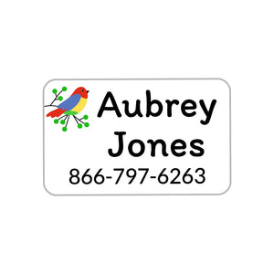 circle iron-on name stickers in parrot