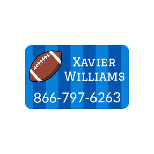 rectangle iron-on name stickers for kids in football blue