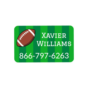 rectangle iron-on name stickers for kids in football green
