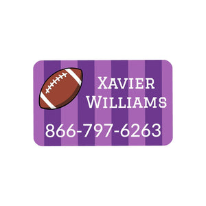 rectangle iron-on name stickers for kids in football purple