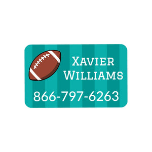 rectangle iron-on name stickers for kids in football turquoise