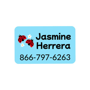 rectangle iron-on clothing labels ladybug sky blue