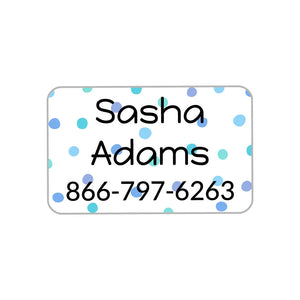 kids' rectangle iron-on labels in pom pom blue