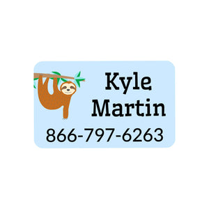 rectangle iron on clothing labels for kids sloth blue