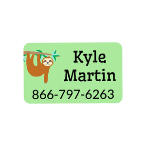rectangle iron on clothing labels for kids sloth green