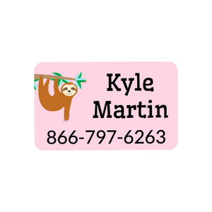rectangle iron on clothing labels for kids sloth pink