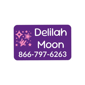 rectangle iron-on clothing labels stars purple pink