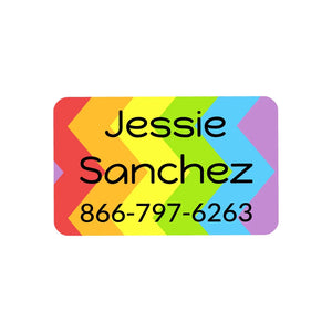 rectangle iron-on clothing labels for kids in zig zag rainbow