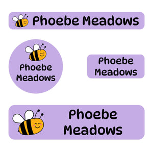 small name stickers value pack for kids in bee purple