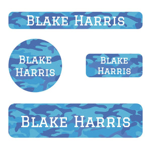 small name labels pack for kids in camo blue