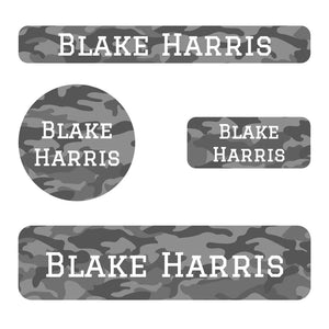 small name labels pack for kids in camo gray
