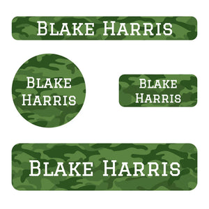 small name labels pack for kids in camo green