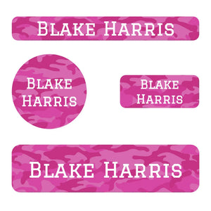 small name labels pack for kids in camo pink