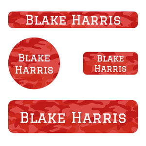 small name labels pack for kids in camo red