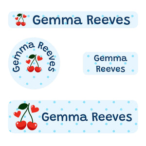 small name stickers value pack for kids in cherries blue