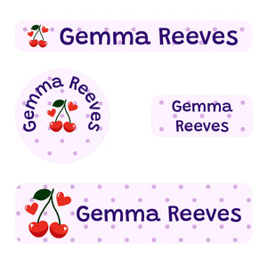 small name stickers value pack for kids in cherries purple
