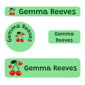 small name stickers value pack for kids in cherries solid green