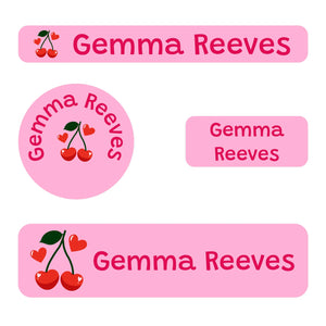 small name stickers value pack for kids in cherries solid pink