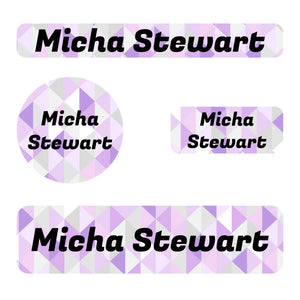small name labels pack for kids in crystal prism amethyst