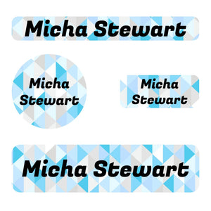 small name labels pack for kids in crystal prism aquamarine