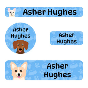 small name labels pack for kids in dogs blue
