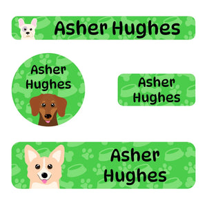 small name labels pack for kids in dogs green