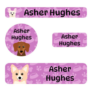 small name labels pack for kids in dogs purple