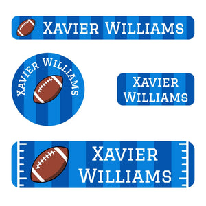 small name stickers value pack for kids in football blue