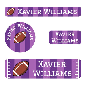 small name stickers value pack for kids in football purple