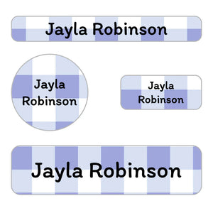 small name labels pack for kids in gingham periwinkle