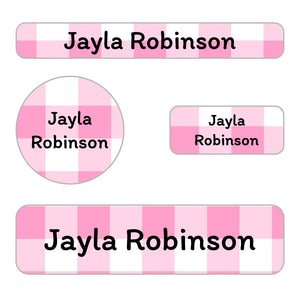 small name labels pack for kids in gingham pink