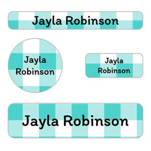 small name labels pack for kids in gingham teal