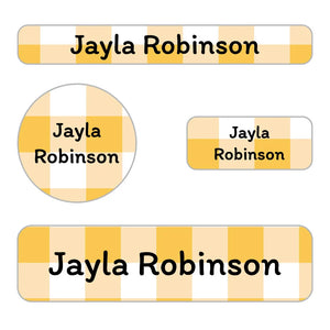 small name labels pack for kids in gingham yellow