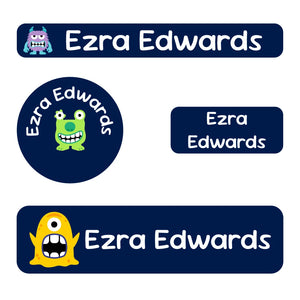 small name stickers for kids value pack for kids in monsters dark blue