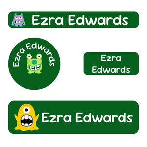 small name stickers for kids value pack for kids in monsters dark green