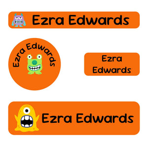 small name stickers for kids value pack for kids in monsters orange