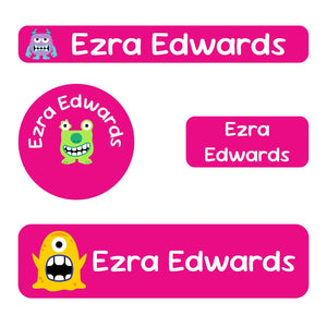 small name stickers for kids value pack for kids in monsters pink
