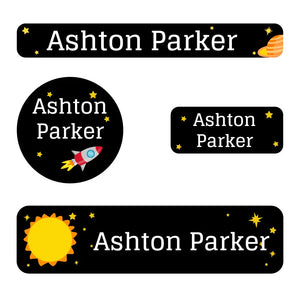 small name labels pack for kids in space
