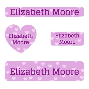 small name labels pack for kids in sweetheart purple