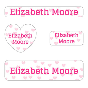 small name labels pack for kids in sweetheart white pink