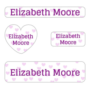 small name labels pack for kids in sweetheart white purple