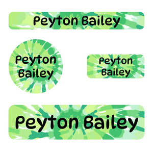 small name labels pack for kids in tie-dye art green