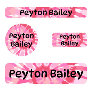 small name labels pack for kids in tie-dye art pink